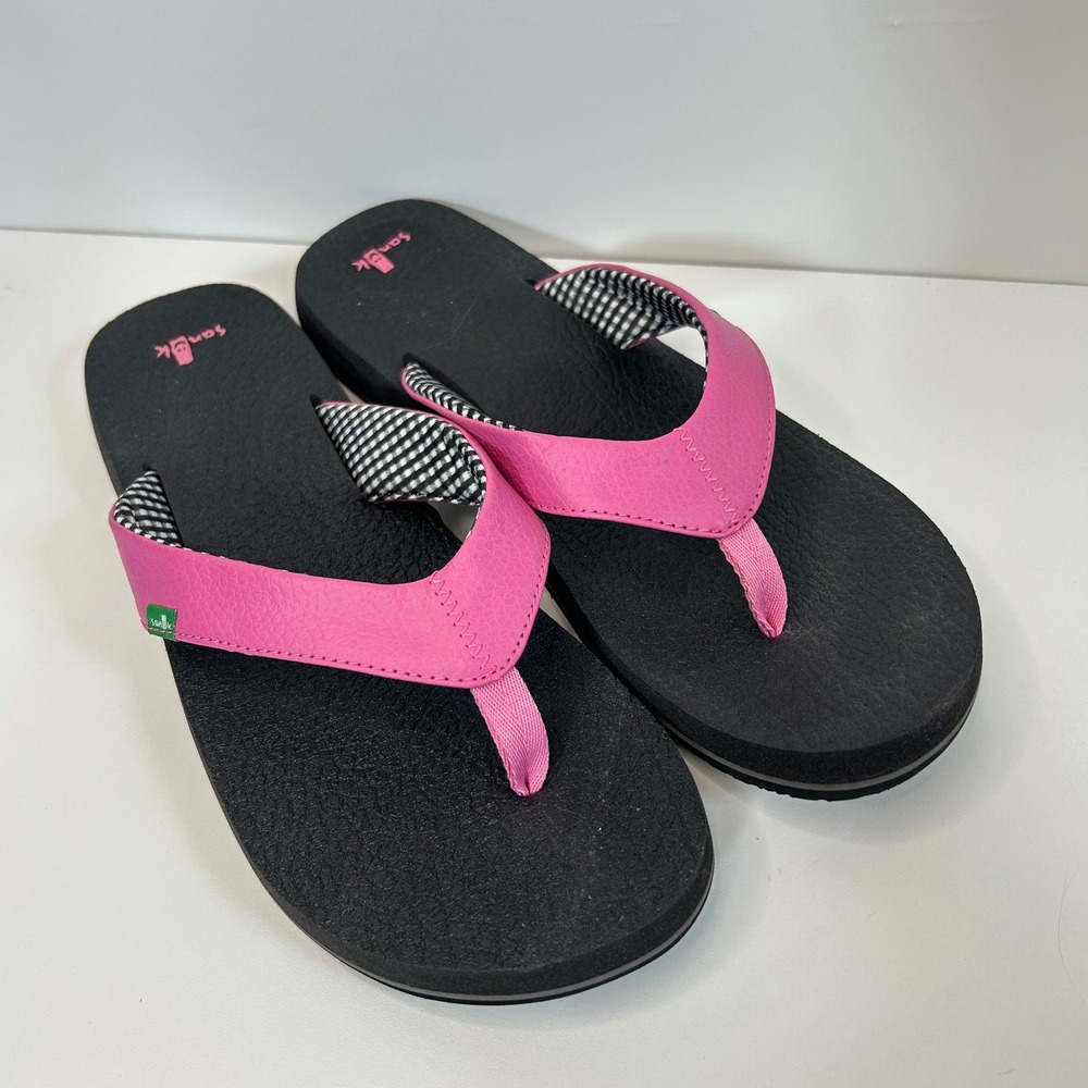 Sanuk Coastal Cowgirl Yoga Mat Flip Flop 11 Pink Gingham Sandals Thong Gorpcore